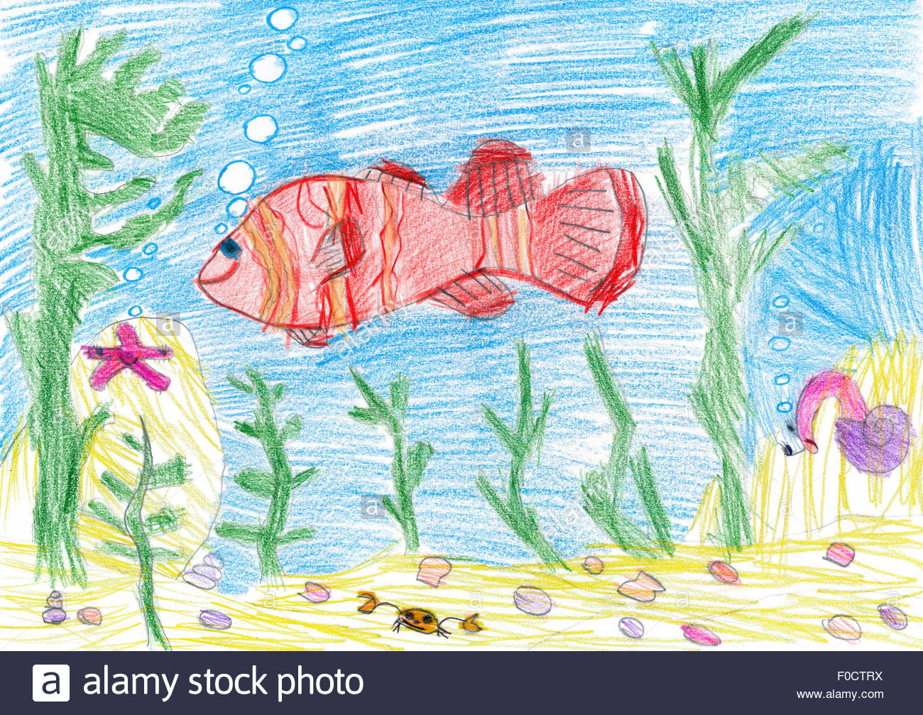 1300x1007 Fish Underwater. Child Drawing Stock Photo 86334750