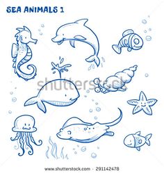 236x249 Cartoon Sea Animal In Line Art Style, Black And White Easy