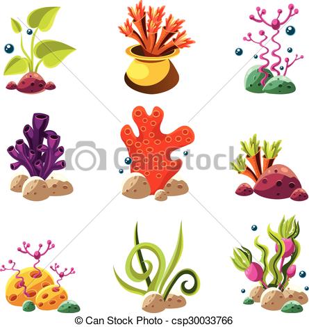 445x470 Set Of Cartoon Underwater Plants And Creatures. Vector Clip Art