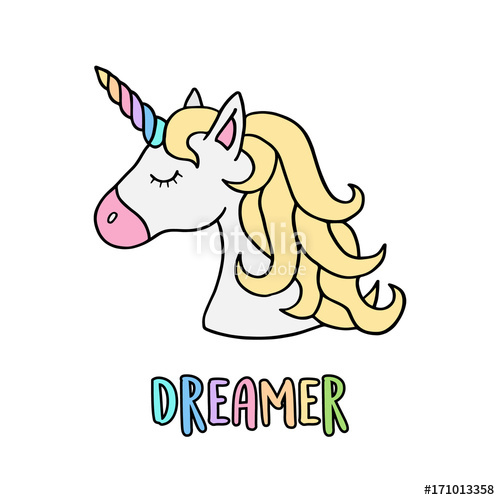 500x500 Unicorn Vector Illustration Drawing With Rainbow Writing Dreamer