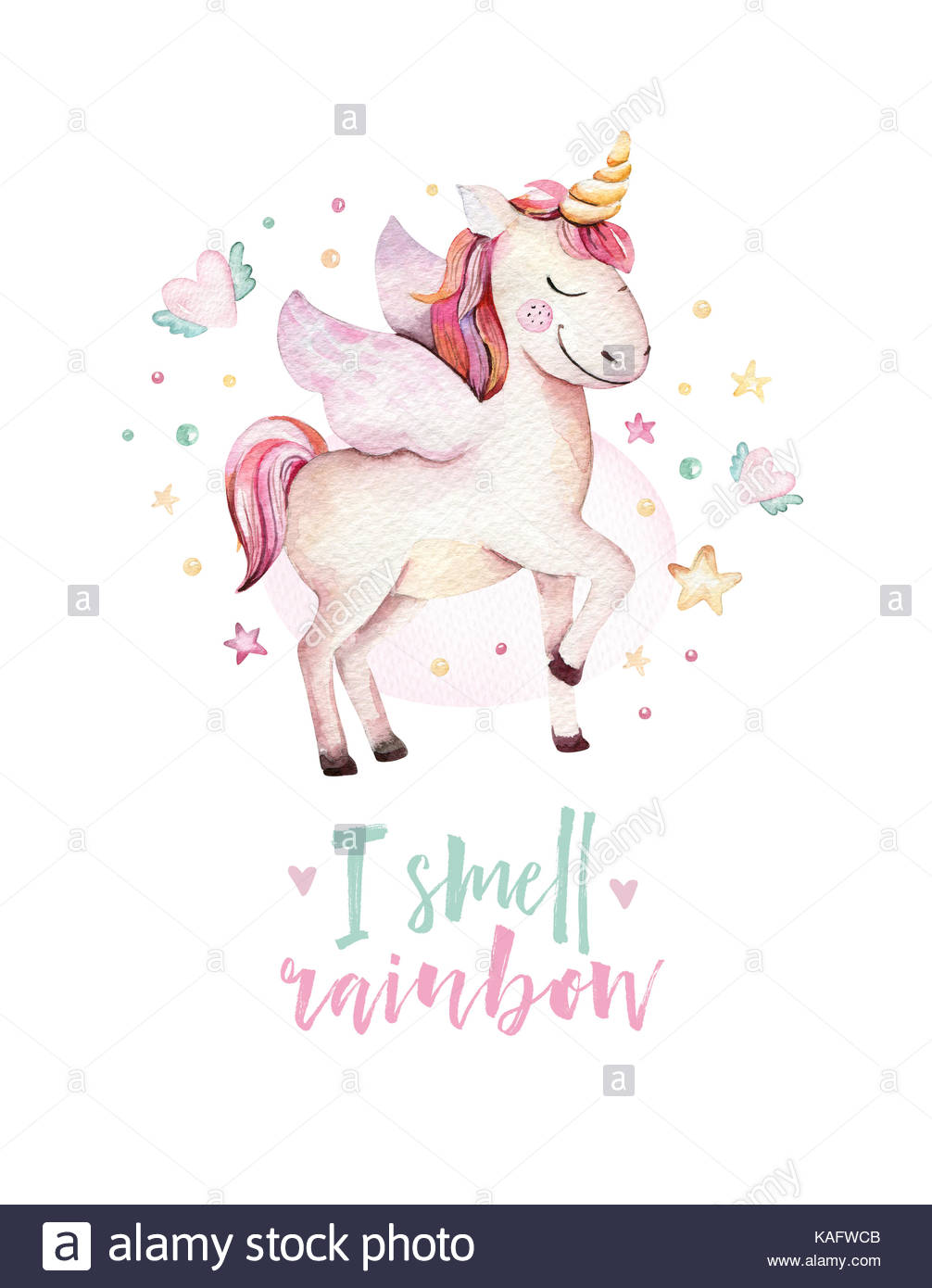1006x1390 Isolated Cute Watercolor Unicorn Kids Poster. Nursery Unicorns