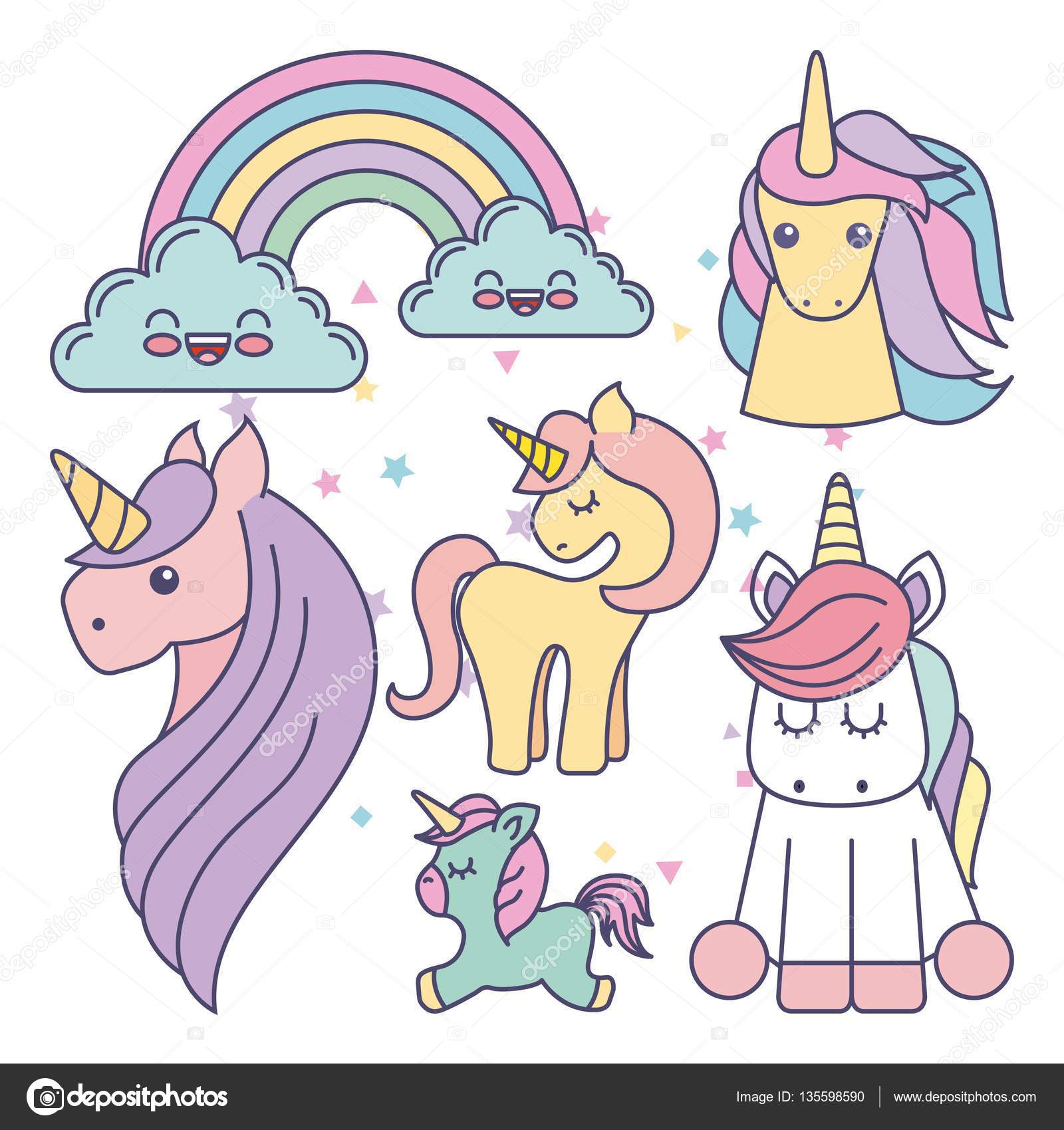 1600x1700 Drawing Cute Set Unicorns Icon Stock Vector Yupiramos