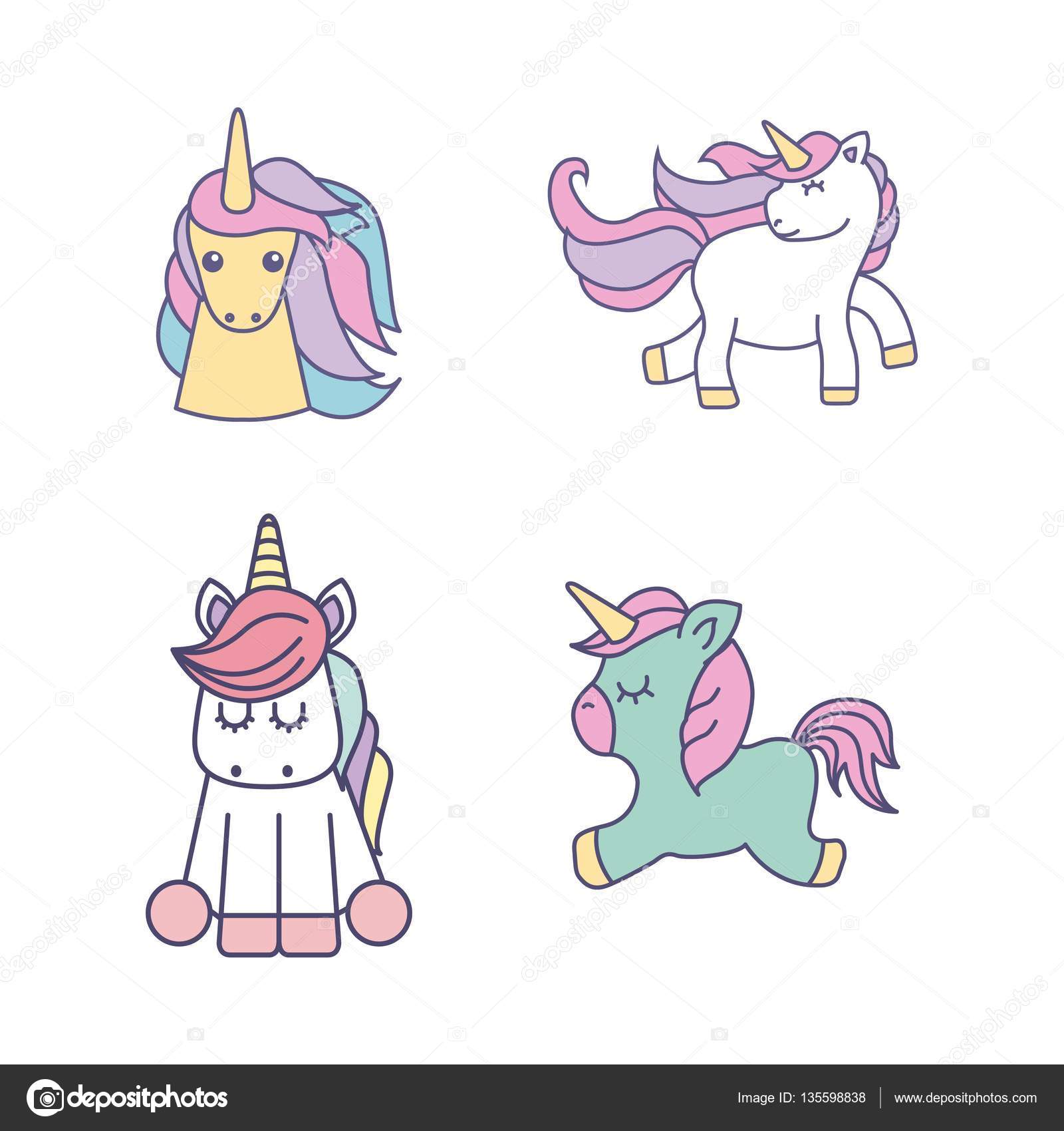 1600x1700 Drawing Cute Set Unicorns Icon Stock Vector Yupiramos
