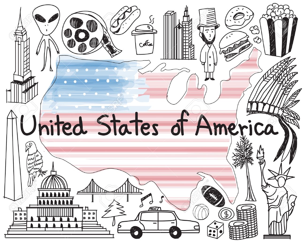 1300x1036 Travel To United State Of America Doodle Drawing Icon With Culture