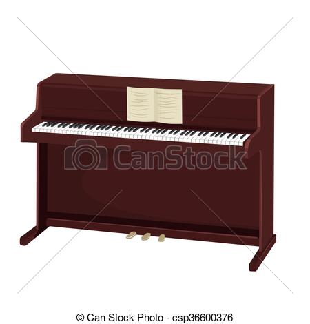 450x470 Brown Upright Piano With Notes On White Background. Brown