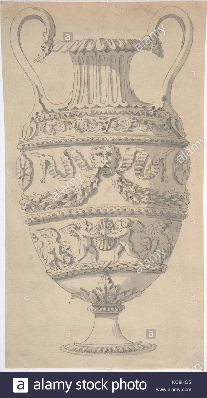 723x1390 Drawing Of An Urn, 18th Century, Graphite, Pen And Black Ink