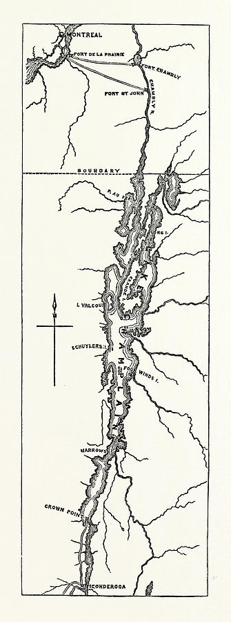 335x900 Map Of Lake Champlain, Us, Usa Drawing By English School
