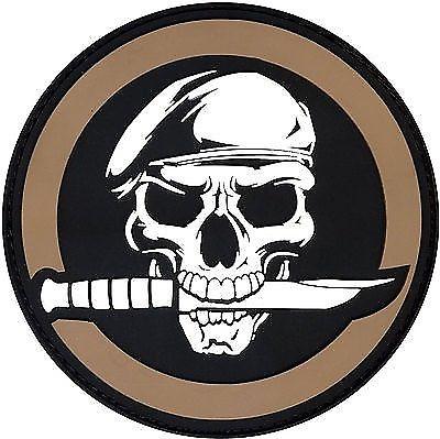 400x399 Skull Amp Knife Morale Usmc Green Beret Style Pvc Patch W Hook Back
