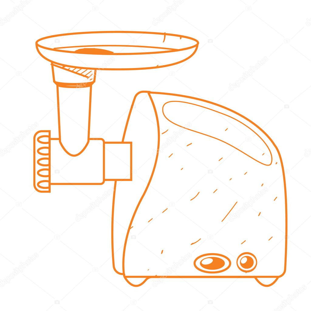 1024x1024 Meat Grinder Outline Drawing. Kitchen Utensils, Cooking Equipment