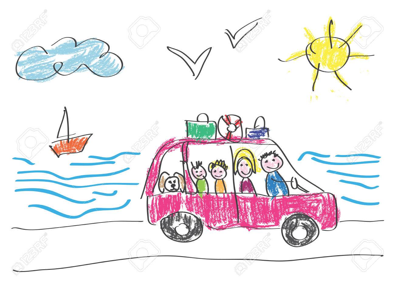 1300x928 Vector Drawing Made By A Child, Happy Family That Goes On Vacation