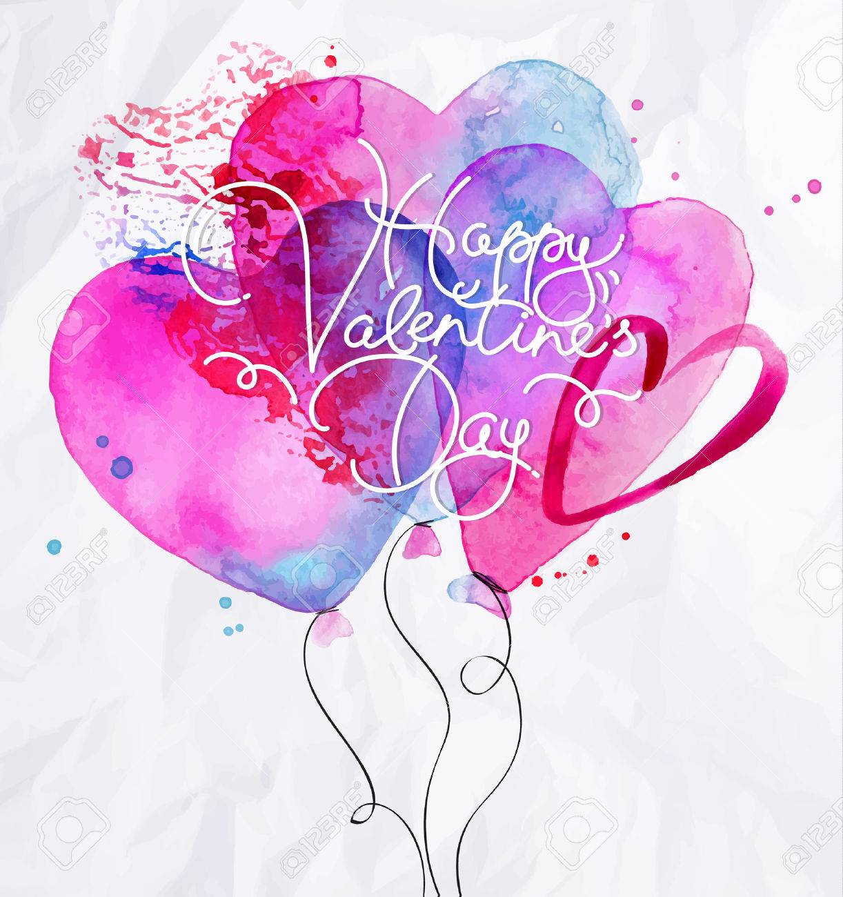 1222x1300 Valentine's Day Greeting Card With Watercolor Balloon Hearts