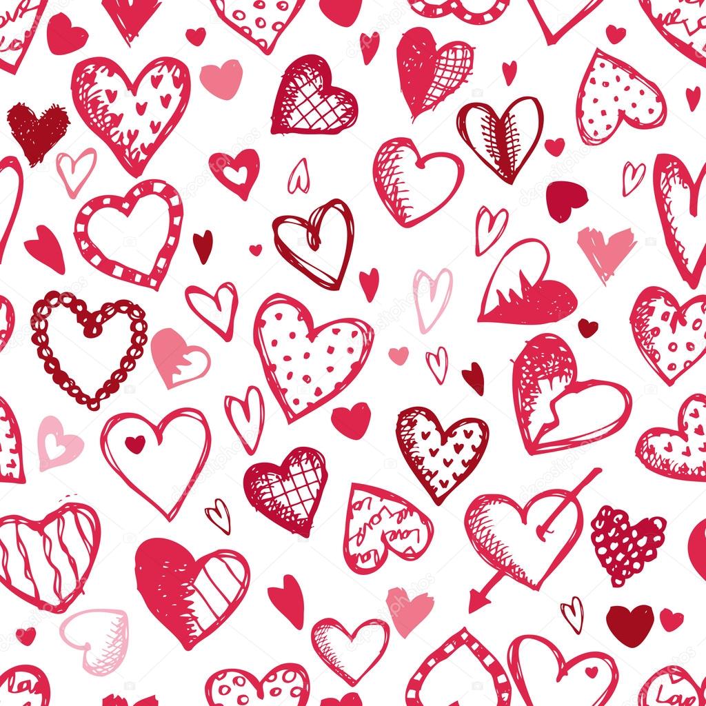 1024x1024 Seamless Pattern With Valentine Hearts, Sketch Drawing For Your