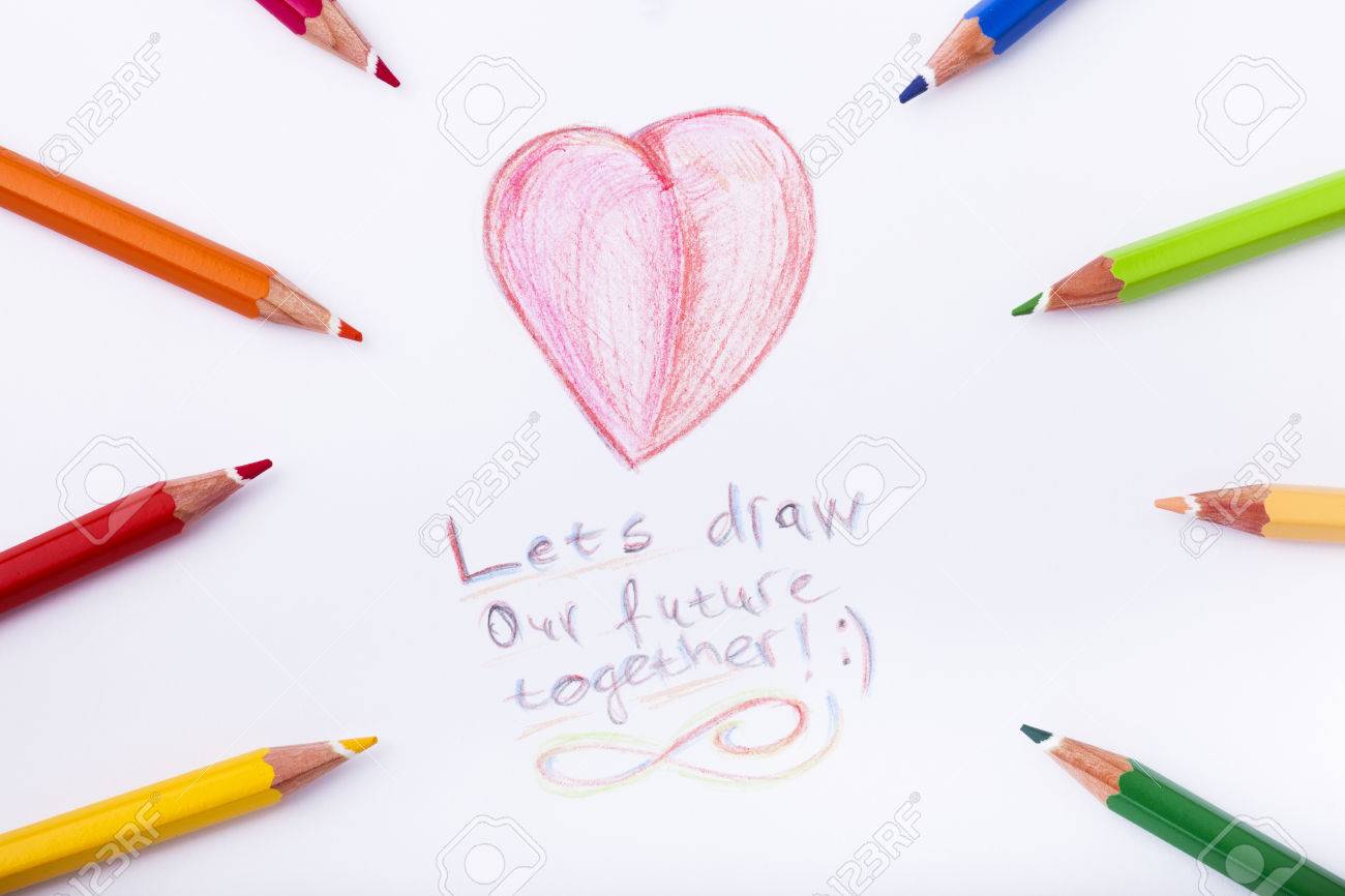 1300x866 Hand Drawn Valentine Card With Pencil Stock Photo, Picture