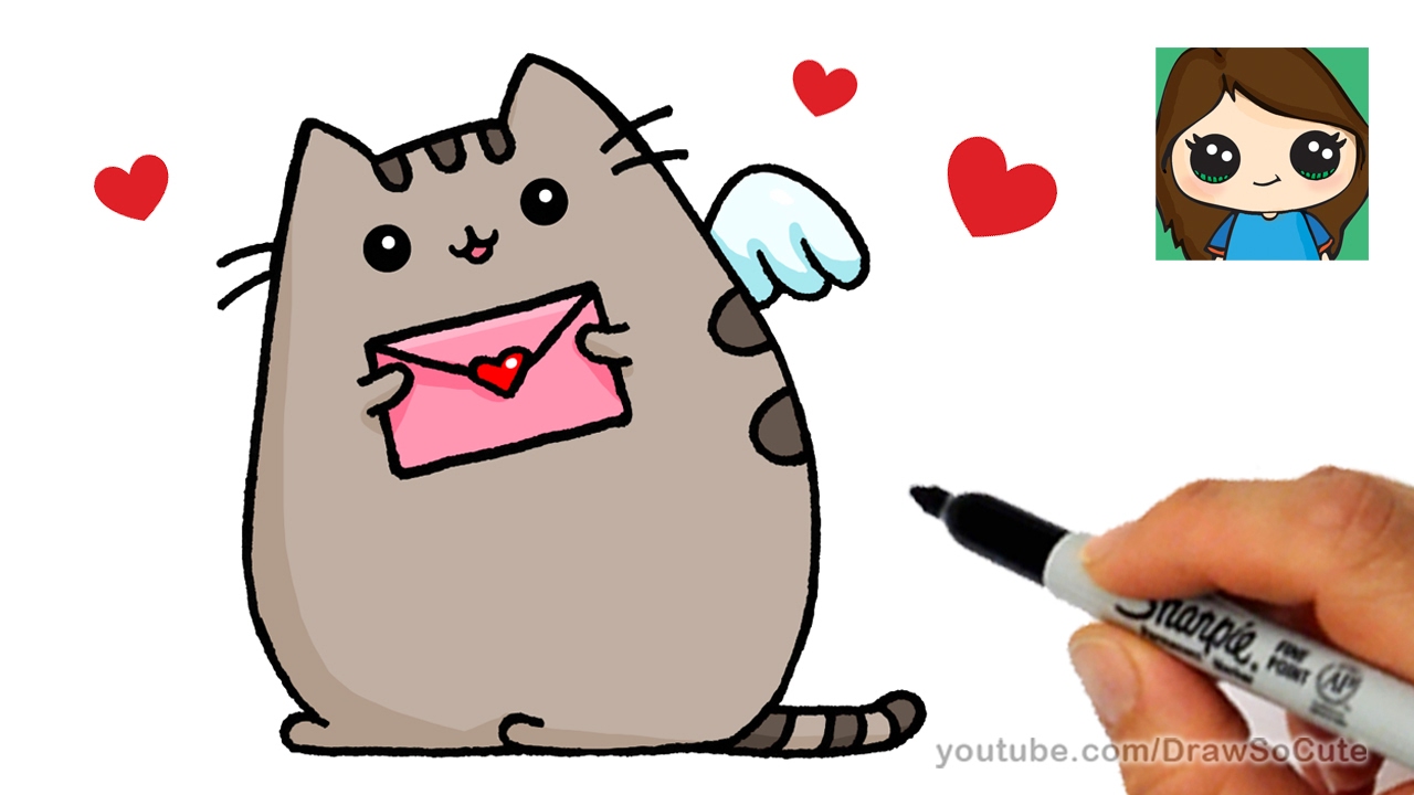 1280x720 How To Draw Pusheen Cat Valentines Love Easy