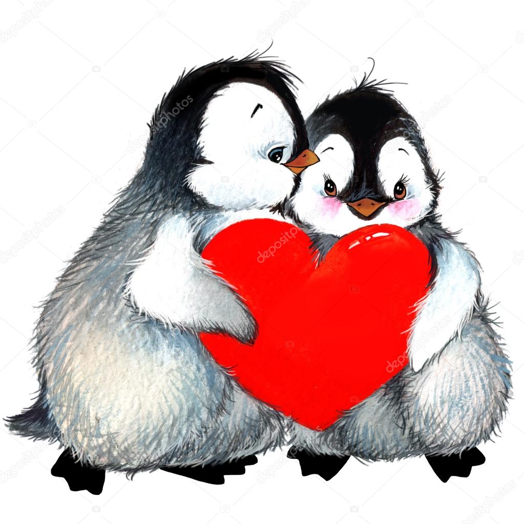 1024x1024 Valentine Day. Background For A Card With A Cute Penguin And Red