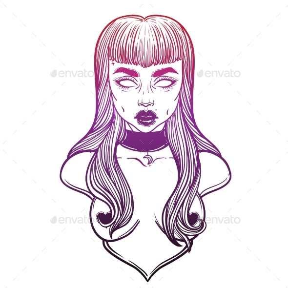 590x590 Zombie Or Vampire Girl Line Art. By Vavavka Graphicriver