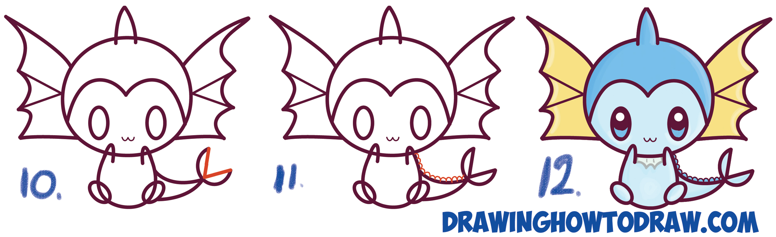 2500x763 How To Draw Cute Kawaii Chibi Vaporeon From Pokemon Easy Step By