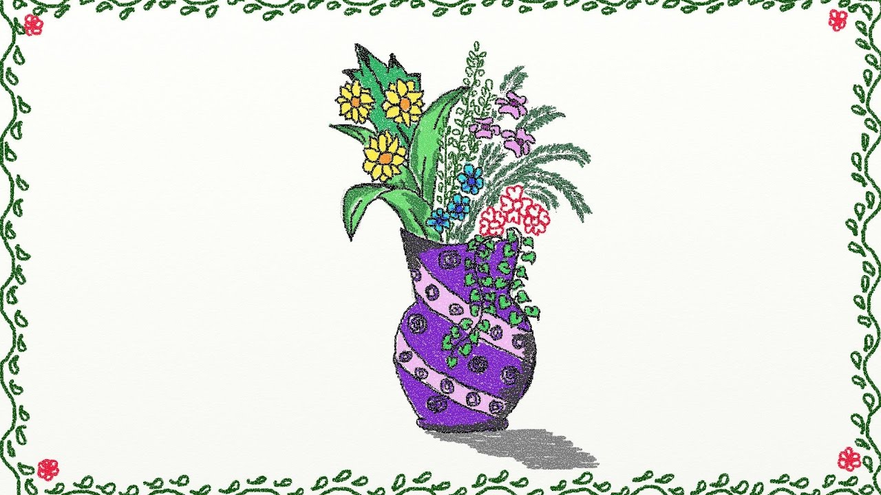 1280x720 Flower Vase With Flowers Drawings For Kids Drawing A Simple Flower