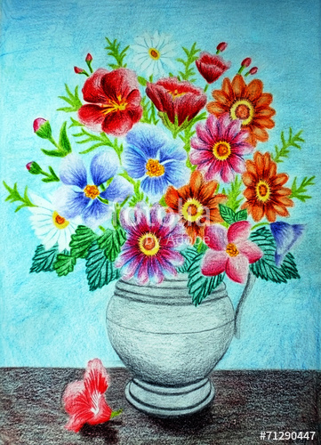361x500 Colored Pencil Flower Vase Drawing Stock Photo And Royalty Free