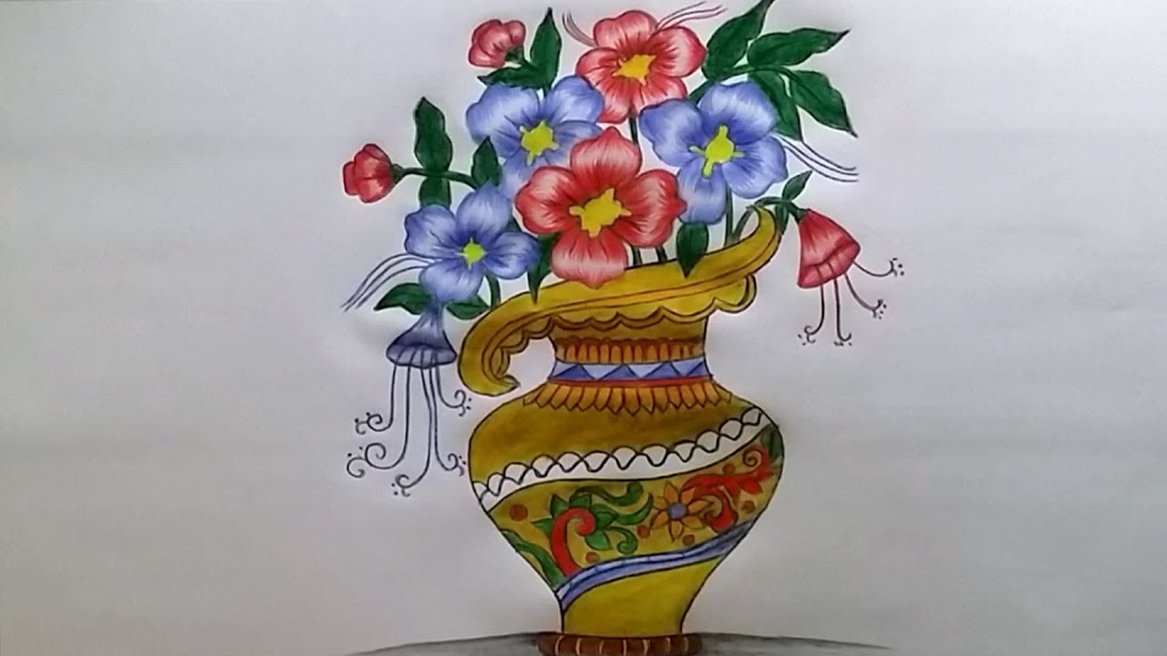 1280x720 How To Draw Flower Vase With Drawing Technique Step By Step
