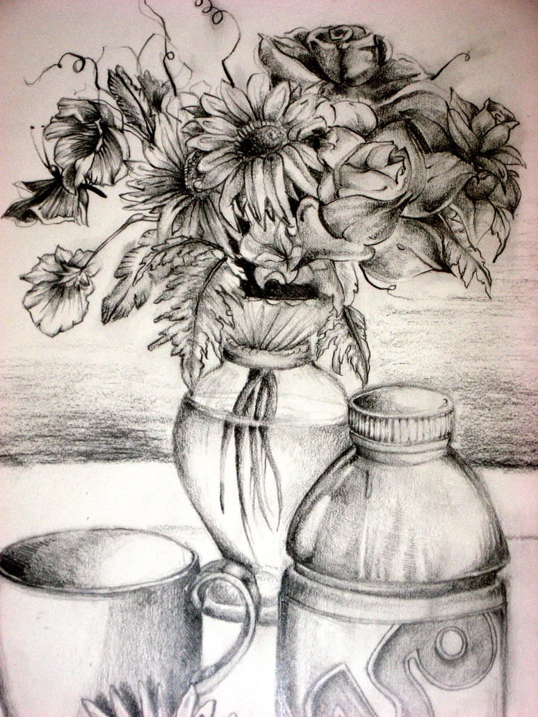 774x1032 Pencil Drawing Flower Vase Flower Drawings