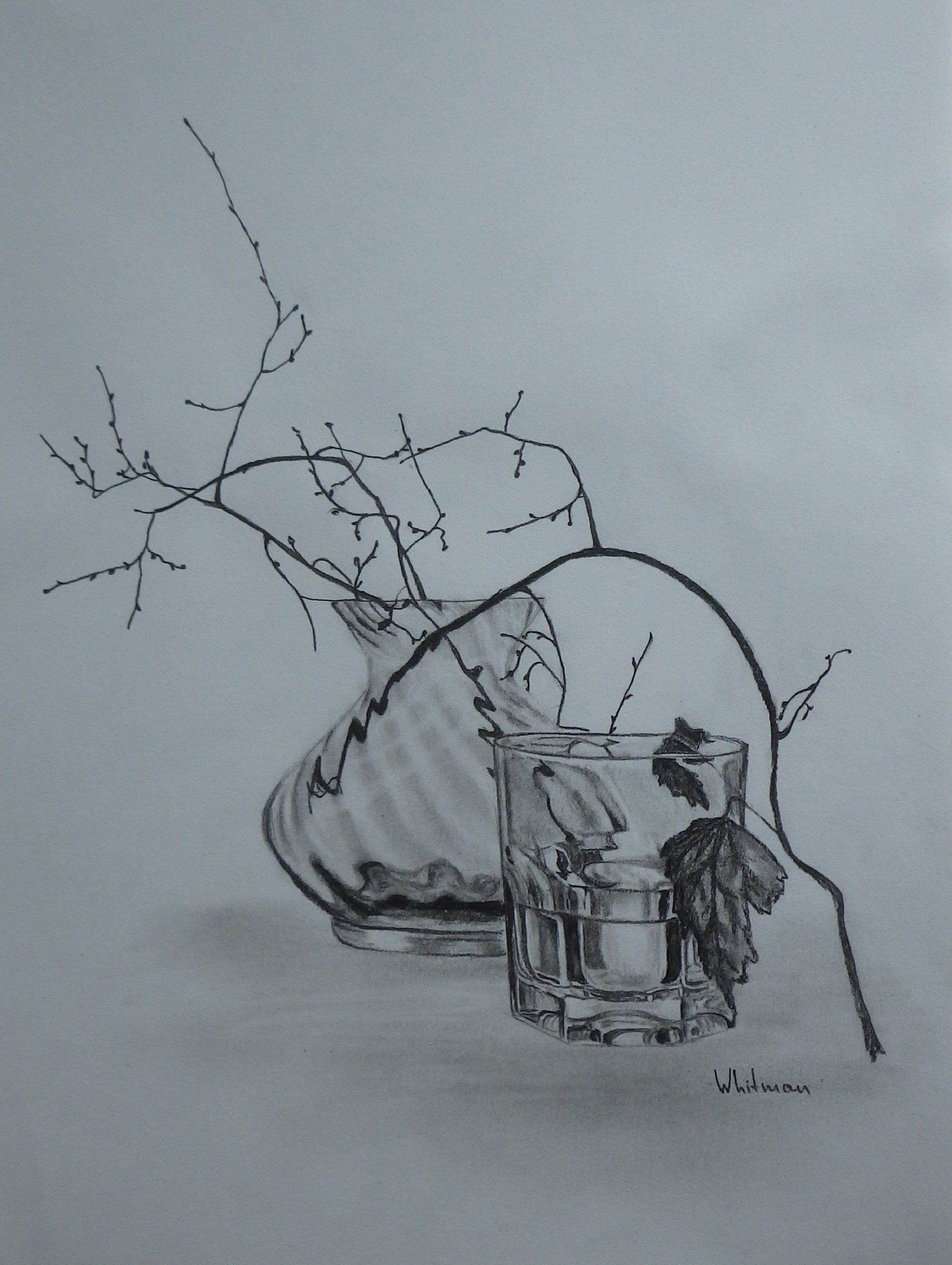 1968x2616 Vase And A Glass, Still Living Fe Sketch. Original Art, Graphite