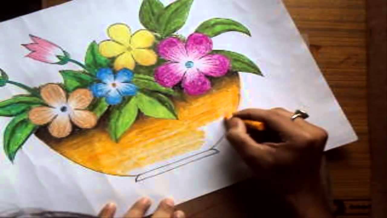 1280x720 How To Draw A Flower Vase With Oil Pastel [Long Version]