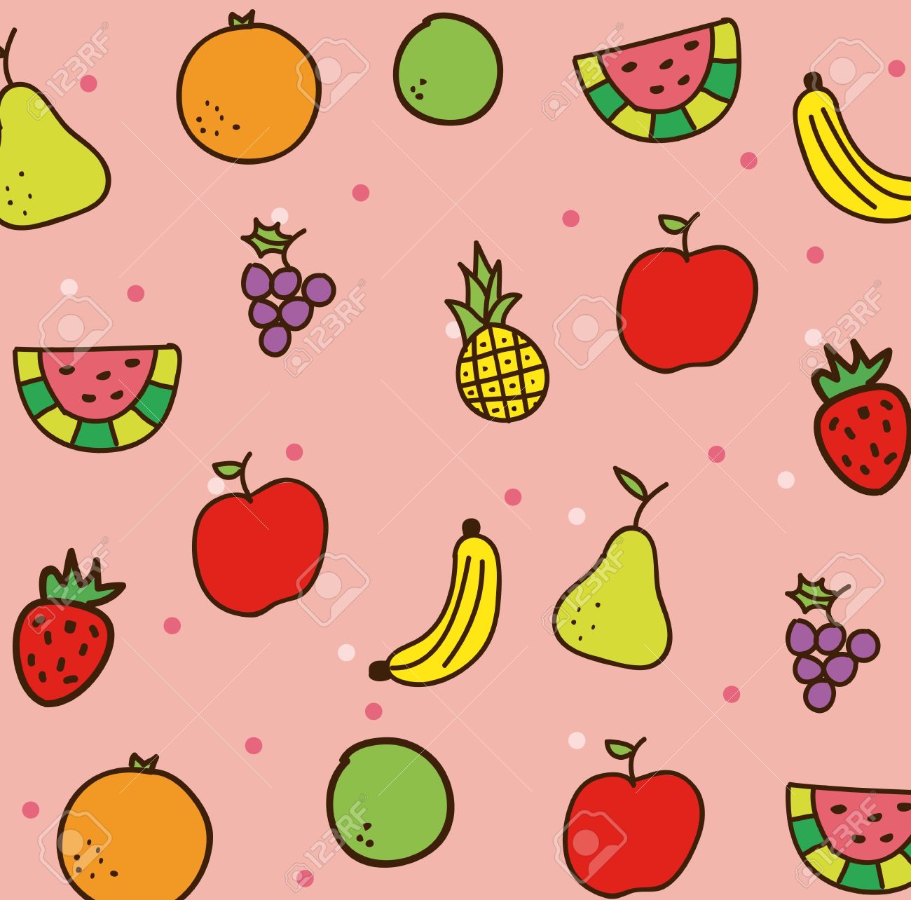 1300x1284 Fruits Drawing Over Pink Background. Vector Illustration Royalty