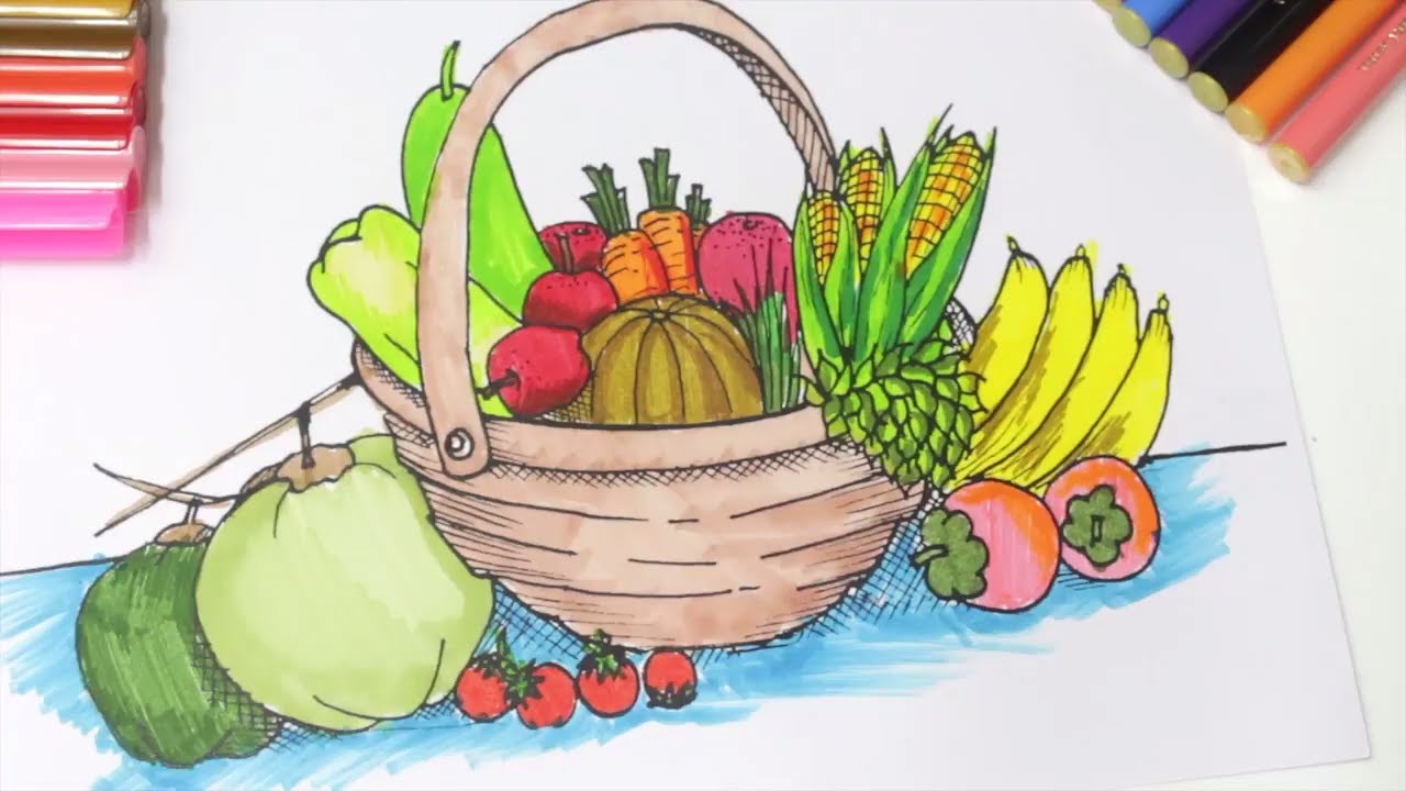 1280x720 Color Fruits Basket Coloring For Kids Learn Fruits For Kids