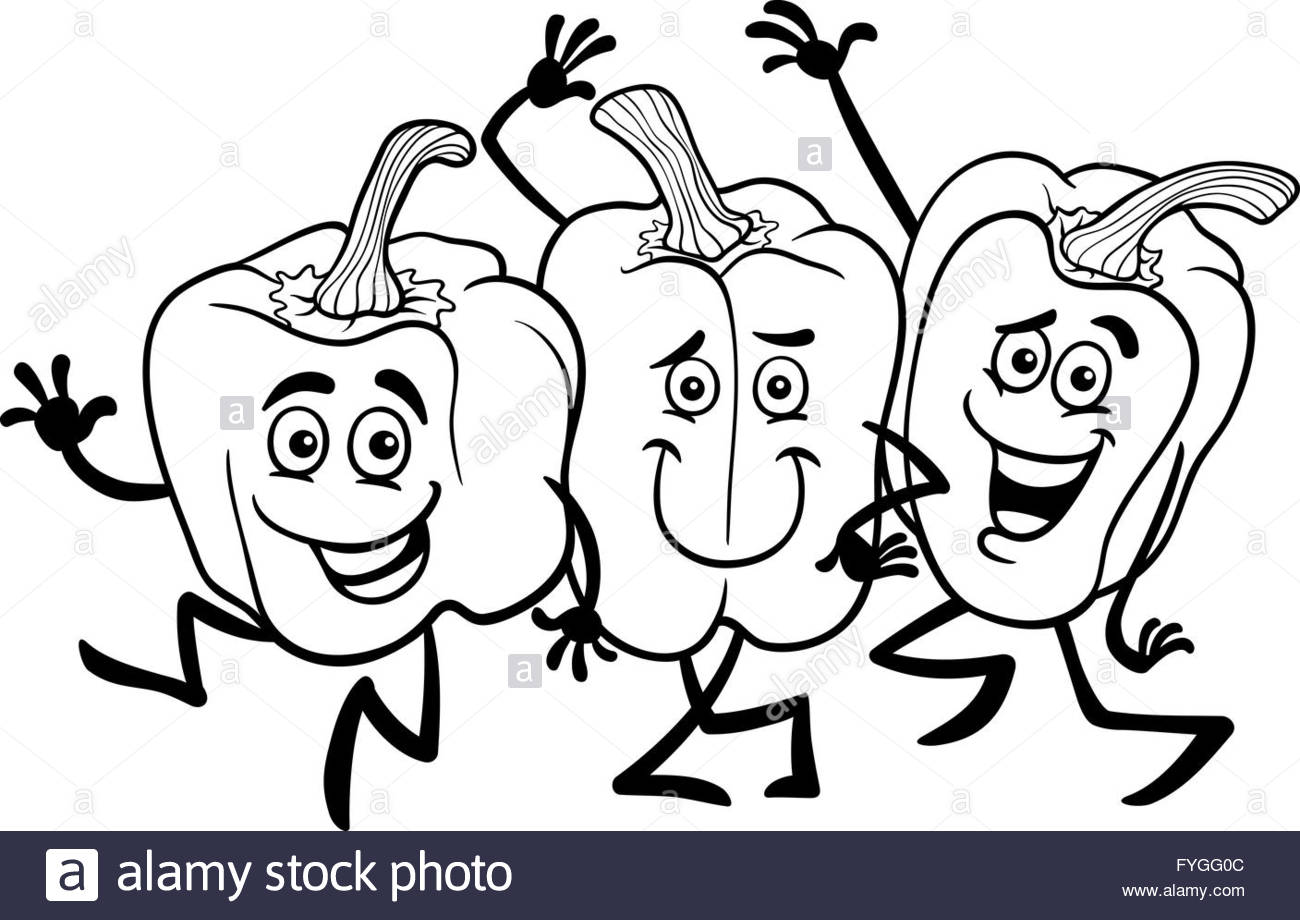 1300x920 Cartoon Peppers Vegetables For Coloring Book Stock Photo