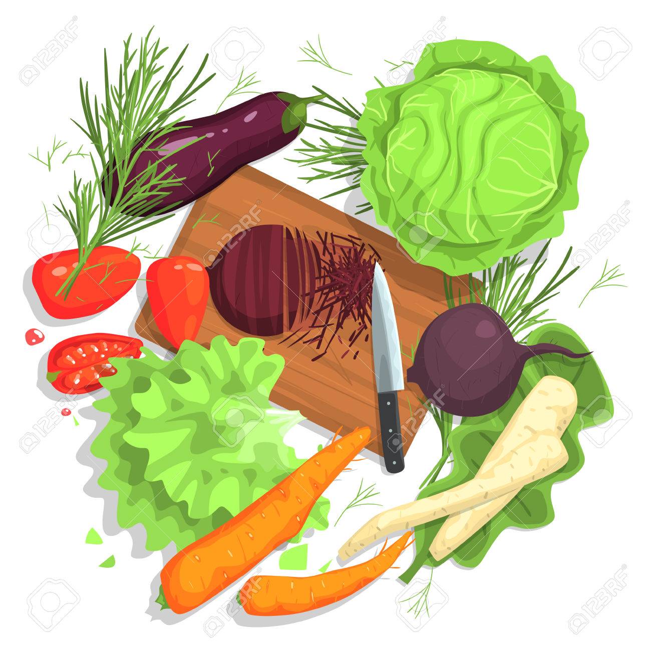 1300x1300 Cutting Vegetables Drawing, With Cutting Board And Fresh Crops
