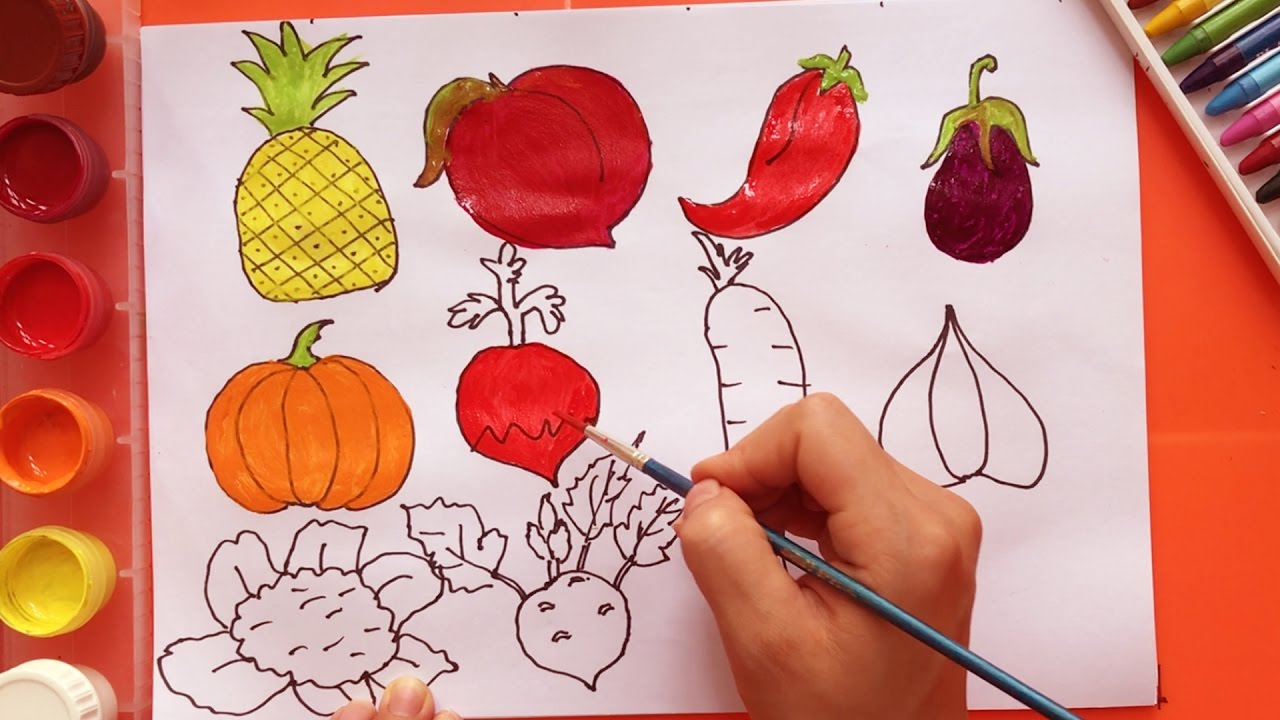 1280x720 How To Draw Fruits And Vegetables Learn Coloring Dresses