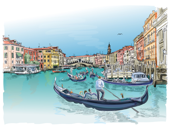 600x458 Venice Italy Landscape Hand Drawing Vector 05