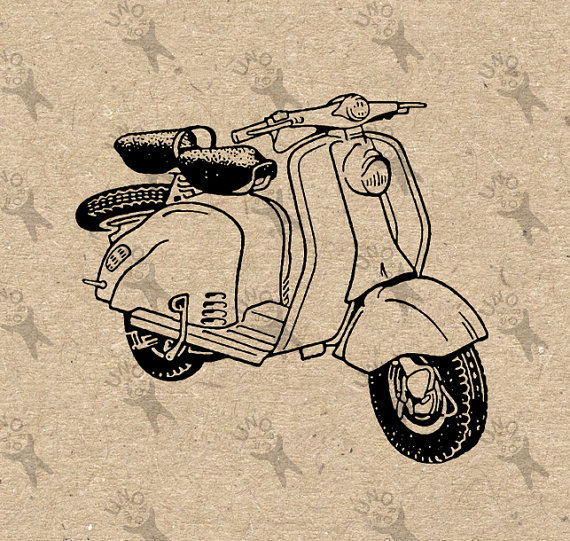 570x541 Retro Drawing Moped Vespa Scooter Vintage Instant Download