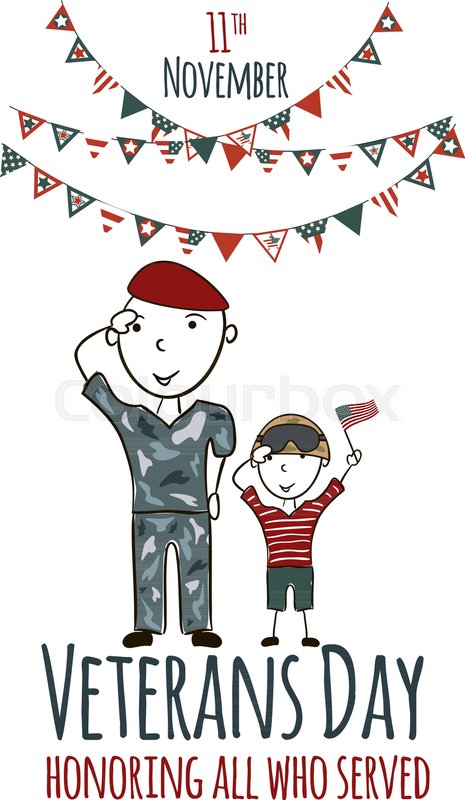 465x800 Veterans Day Greeting Card With Kids. National American Holiday