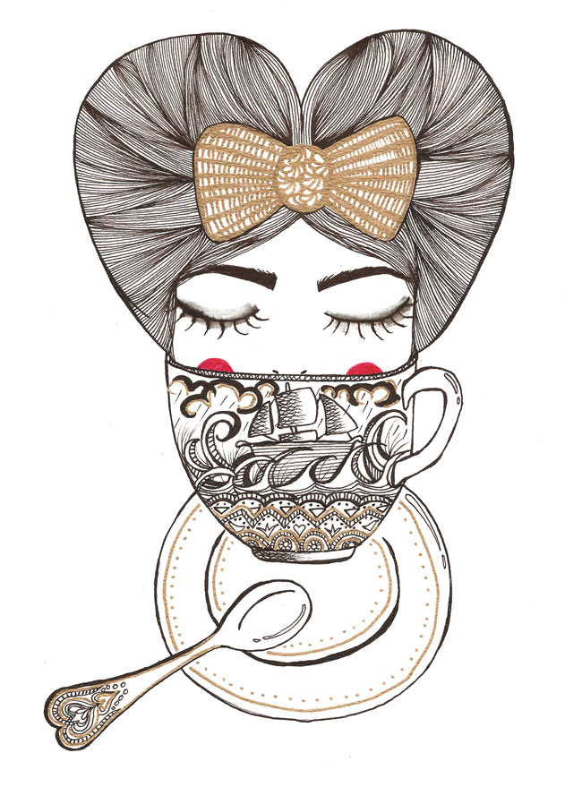 650x879 Victorian Tea Cup Drawing