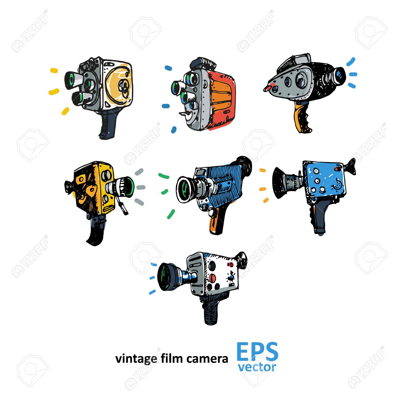 1300x1300 Vintage Video Camera Drawing On A White Background Illustration