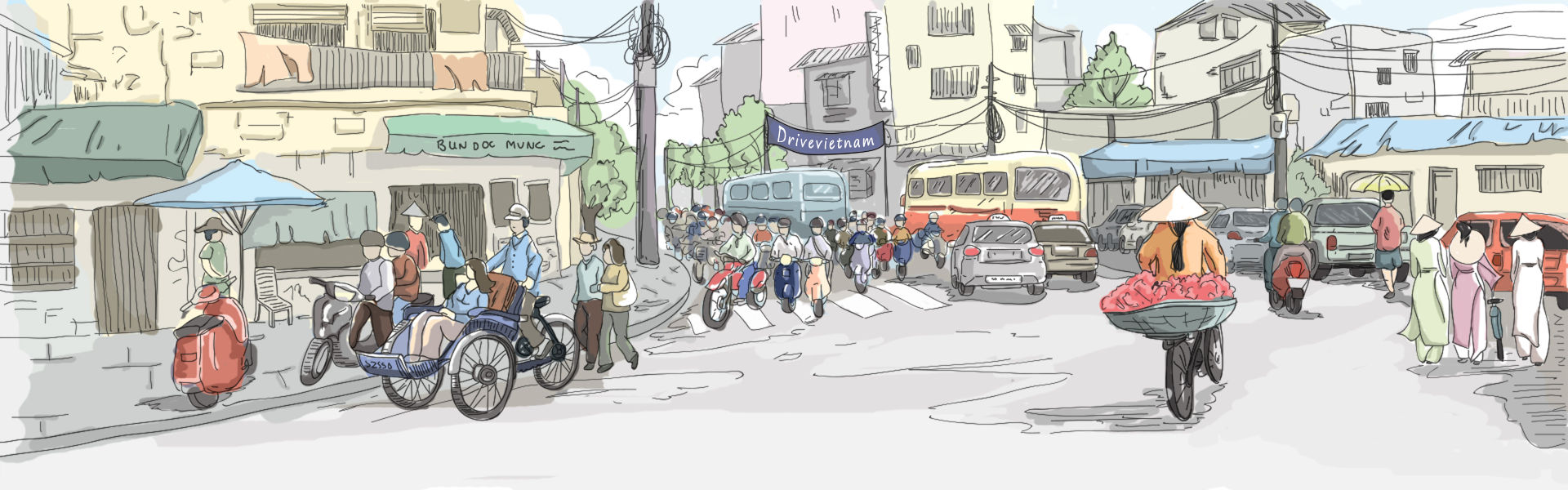 1920x600 City Road Drawing Banner Drive Vietnam