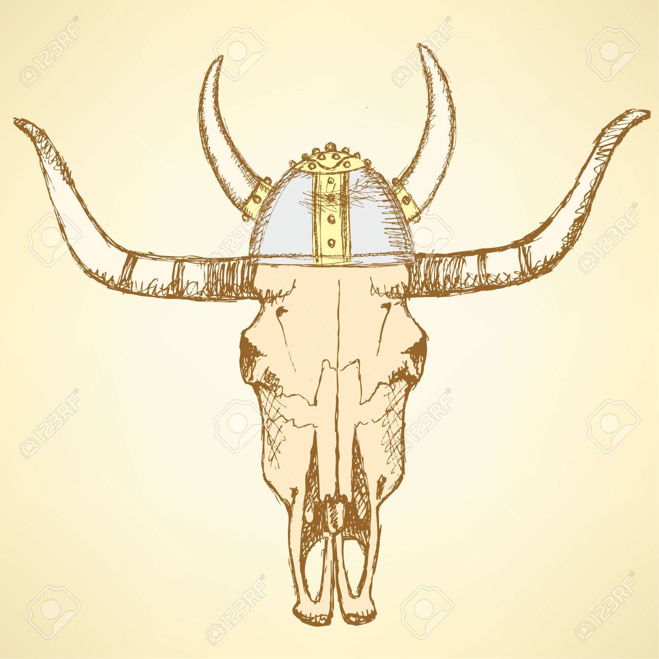 1300x1300 Sketch Texas Longhorn Steer In Viking Helmet Royalty Free Cliparts