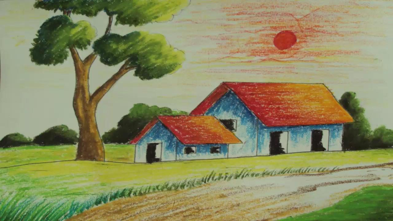 1280x720 Village Landscape Drawings Pastel Painting How To Draw A Simple