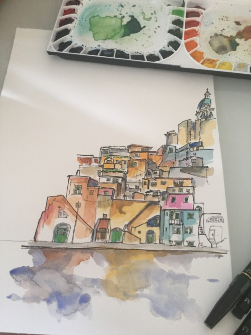 500x667 Italian Village By The Sea Drawingsketches