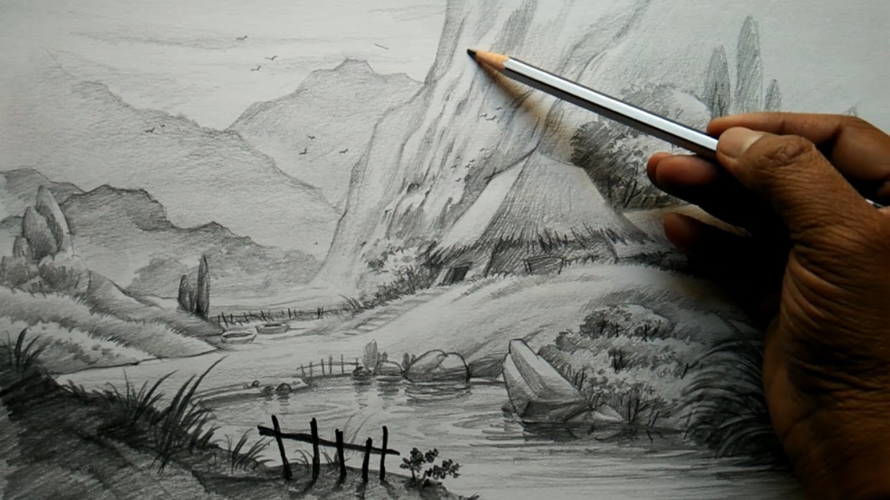 1280x720 How To Draw Village Landscape With Pencil Pencil Art