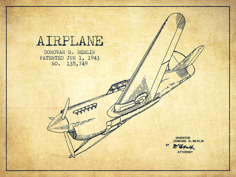 900x675 Airplane Patent Drawing From 1943 Vintage Digital Art By Aged Pixel
