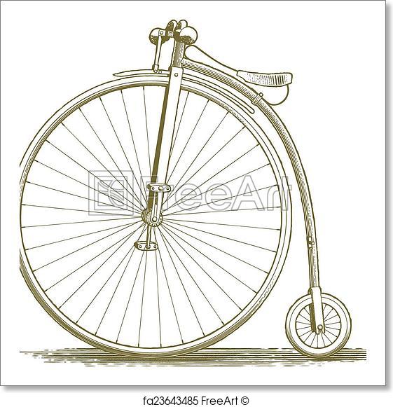 561x581 Woodcut Vintage Bicycle Drawing Art Print Home Decor Wall Art