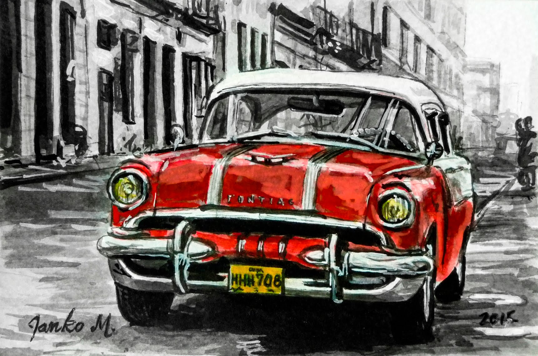 1722x1140 Old Car Cuba Drawing With Pen And Ink