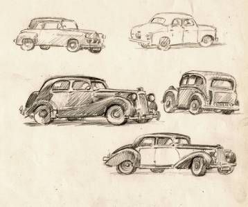 358x300 Vintage Motor Cars Drawing George Holloway C1940 Motor Car, Cars