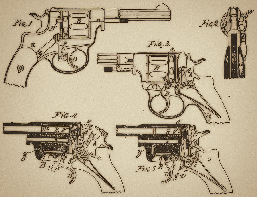 900x689 Vintage Colt Revolver Drawing Mixed Media By Nenad Cerovic
