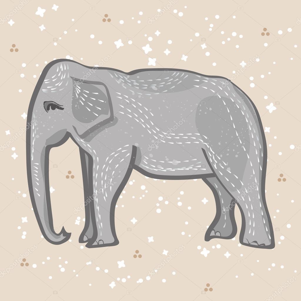 1024x1024 A Stylized Vintage Drawing Of An Elephant With Spotted Background