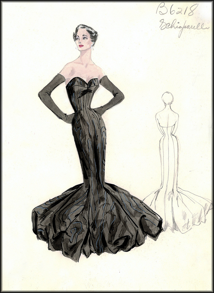 747x1024 Mermaid Style' Schiaparelli High Fashion Sketch For Bergdorf