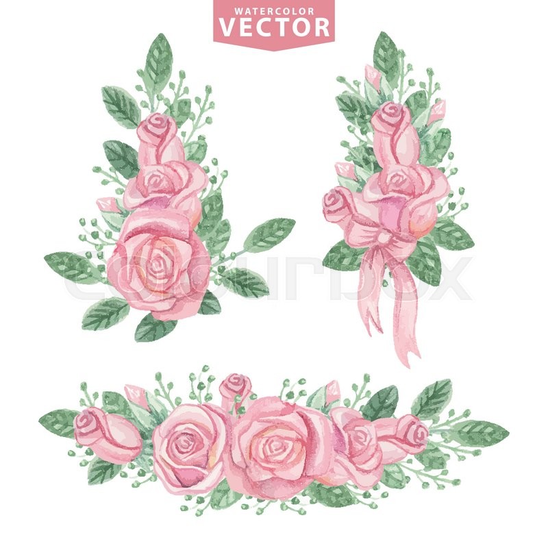800x800 Watercolor Floral Compositions Of Pink Roses ,buds.cute Vintage